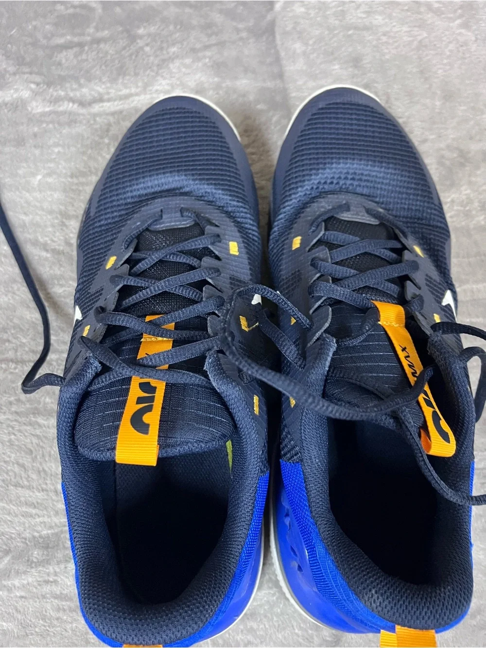Nike Men’s Navy & Royal Blue Athletic Shoes with White Swoosh and Yellow Accents